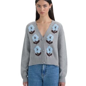 NVLT V Neck Jacquard Cardigan Sweater Size S Floral Cottagecore